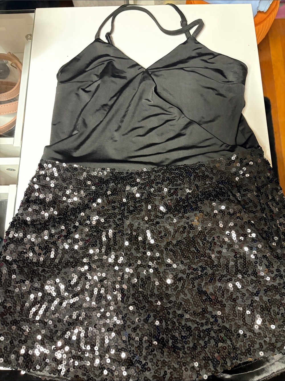 Black Sequin Spaghetti Strap romper